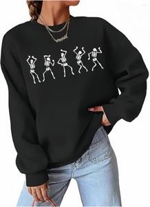 Damen Hoodies 500g Baumwolle Männer Frauen Halloween Tanzendes Skelett Sweatshirts Spooky Season Crewneck Shirt Langarm Horror Skull Pullover