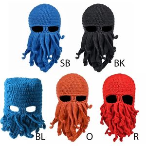 Beanieskull caps män kvinnor kreativa roliga tentakel bläckfisk stickad hatt långt skägg beanie cap balaclava vinter varm halloween kostym cosplay mask 231021