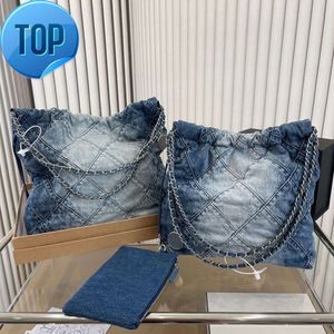 Kanal 22 denim Grand Shopping Bag Tote Travel Designer Kvinna Sling Body dyraste handväska med silverkedja Gabrie6