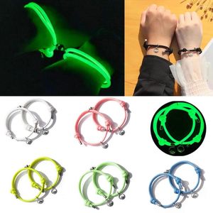 Charm Bracelets 2Pcs Couple For Women Simple Luminous Metal Pendant Braided Bracelet Friendship Aesthetic Jewelry Gift