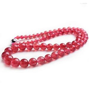 Ketten Echte natürliche rote Erdbeerquarzkristallklare runde Perlen Schmuck Lange Kette Halskette 5-14,5 mm