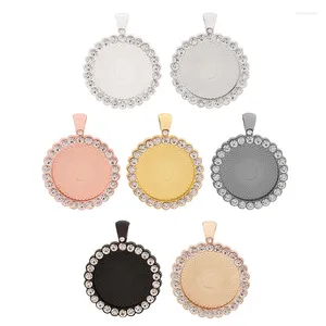 Pendant Necklaces 3 X Circle Round Inlaid Rhinestone Necklace Setting Cabochon Cameo Base Tray Bezel Blank 25mm For DIY Jewelry Making