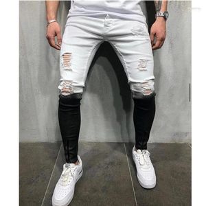 Men's Jeans Men's 2023Colored Ripped Men Casual Slim Fit Mens Zipper Skinny Homme Brand Motor Biker Hip Hop White Black Trousers Heat22