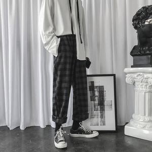 Pants Men's Winter Woolen Men Fashion Retro Casual Plaid Trousers Man Streetwear Hip Hop Loose Drawstring Straight M-2XL