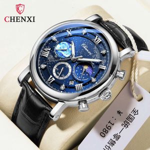 Chenxi 972 Men's 2023 Casual Leather Contsz Watch Man Clock Clock Male Sport Portproof Date Chronograph Wristwatches