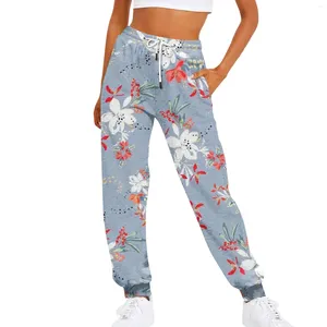 Women's Pants Print Drawstring Elasticated Waist Ankle-Length Trousers Home Clothes Loose Wide Leg Girls Sweatpants