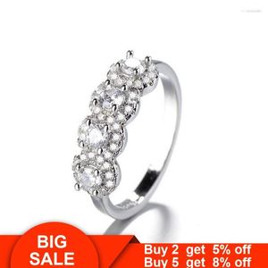 Cluster Rings Statement Flower Female Bridal Wedding Ring Fashion White Gold Filled Jewelry Promise CZ Stone Engagement Band For Women