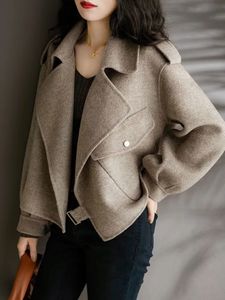 Womens Wool Blends Coat Woolen Long Sleeve Autumn Short Coats Office Lady Turndown Collar Thick Loose Winter Jackets for Women 231021