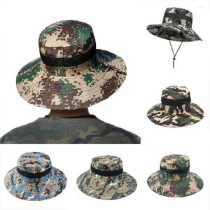 Berets Summer Cool Men Bucket Hats swobodne sunhat płaskie czapki dżungla taktyczna taktyczna czapka plażowa plażowa sporty sporty z filtrem kremowym kapelusz uliczny