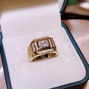 Küme halkaları moda 14k altın kaplama erkekler için kadınlar dikdörtgen elmas kristal zirkon parmak yüzüğü mücevher 2023 hediye anillos mujer
