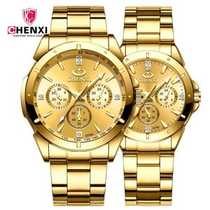 CHENXI Lover's Quartz Women Men Business Gold Wrist Top Brand Waterproof Clock Watch Golden Steel Watches