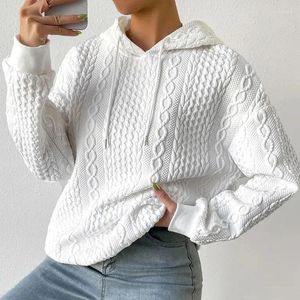 Kvinnors tröjor Kvinnor Långärmad Jacquard Twist Sticked Sweatshirt Casual Loose Hooded Pullover Top Autumn Winter Fashion Female Sweater