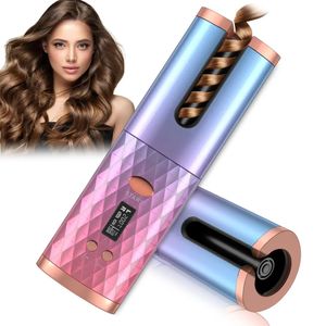 Curling Irons Automático Sem Fio Rotat Cerâmica Modelador de Cabelo USB Recarregável Portátil Auto Curler LED Display Temperatura Professiona Ferro Curl 231021