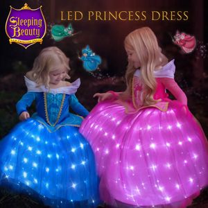 Mädchenkleider Uporpor Dornröschen Aurora Prinzessin LED-Kleid für Mädchen Kinder Charm Cosplay Karneval Dress Up Kleidung Geburtstag Party Kostüm 231021