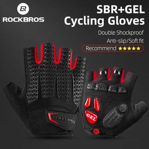 Cykelhandskar Rockbros Cycling Bike Half Kort fingerhandskar Stuffsäker andningsbar MTB ROAD Cykelhandskar Män Kvinnors Sport Cycling Equipment 231021