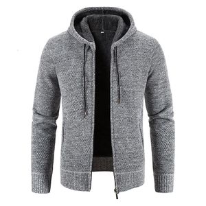 Camisolas dos homens inverno grosso cardigan camisola com capuz moda quente fino ajuste de malha masculino velo hoodies casacos 231021