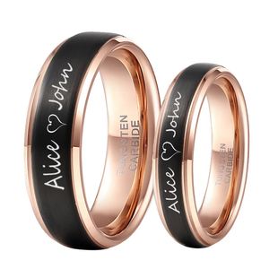 Anéis de casamento de carboneto de tungstênio aliança de casamento anéis de promessa para casais anéis gratuitos personalizados gravados 8mm para homens 6mm para mulheres 231021