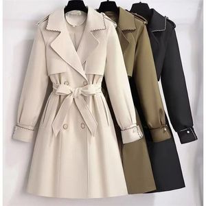 Trench da donna Giacca a vento Giacca autunno e inverno Medio lungo Stile 2023 Cappotto beige primaverile di fascia alta di quest'anno