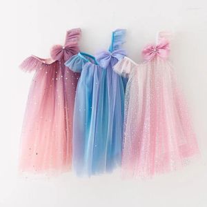 Girl Dresses Flare Sleeve Toddler Girls Mesh Tulle Dress Sequins Bling Birthday Party Sundress Holiday Beach Costume Outfit Wear Hairpins