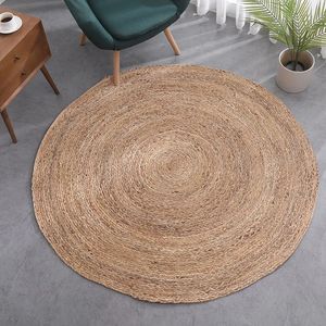 Carpet Hand-woven Rattan Carpets Round Straw Natural Plants Fiber Rugs el Garden Living Room Coffee Table Cattail Carpet Mats 231021