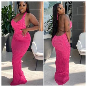 Casual Dresses Ruffles Lace Up Halter Backless Maxi Party Dress Women Summer Sexy Sleeveless Bodycon Long Clubwear Beach Robe Wholesale