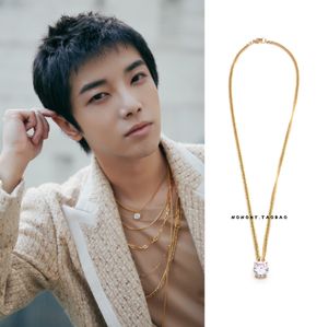 Hua Chenyu same model Gold encryption chain zircon necklace personality fashion country men and women collarbone chain hip hop style