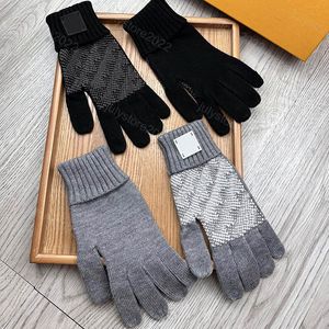 Damen-Winter-Wollhandschuhe, Designer für Herren, Plüsch-Touchscreen zum Radfahren, mit warmen Schaffell-Fingerspitzen-Strickhandschuhen, kariert, Schwarz, Grau, Größe L, Zubehör