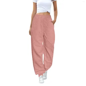 Women's Pants Women High Waisted Sweatpant Joggers Pant Baggy Solid Color With Pocket Ladies Comfortable Elastic Waist Tracksuit Trouser