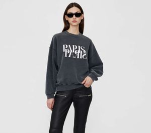 Bing Paris Mektup Desen Sweatshirts Tasarımcı Gevşek Yıkalı Siyah Kazak Jumper Hoodies Süveter Kadınlar İçin