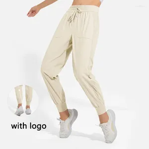 Calças ativas com logotipo solto sweatpants moda feminina cordão confortável casual correndo dança yoga respirável fitness