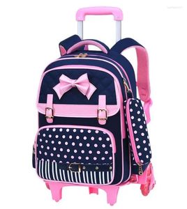 Okul çantaları tekerlekli sırt çantası kızlar için çanta çantası birincil bagaj tramvay çocukları okul çantası tekerlekler üzerinde kitap çantası