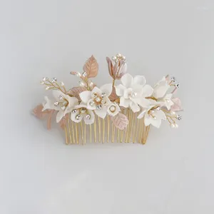 Hair Clips Floralbride Handmade Wired Alloy Pearl Ceram Flower Bridal Comb Wedding Headdress AccessoriesBridesmaids Women Jewelry