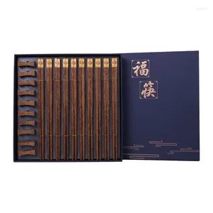 Chopsticks High 10pairs Household Chinese Premium Tableware Box Wenge Natural Cutlery Holder Quality Set Gift Wooden