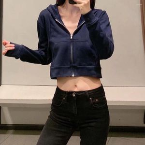 Women's Hoodies Spring Fall Casual Loose Cotton Women Vintage Zip Up Long Sleeve Sweatshirt Navy Blue Purple Cropped Tops Jacket Clothes
