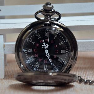 Orologi da tasca Personalità retrò Classico nero con numeri romani Orologio al quarzo cavo Collana con ciondolo analogico Regali per uomo e donna