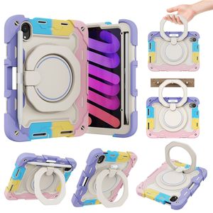 Crossbody Rainbow Silicone Tablet Case för iPad Mini6 360 Roterande Handy 3 i 1 Fullt skyddande mjuk stötfångare robust rustning