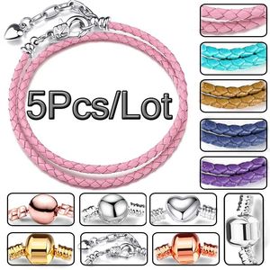 Charm Bracelets 5Pcs/Lot High Quality Leather Chain With Heart Lobster Clasp For Women Men Pulseras Jewelry Wholesale