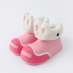 Rain boots warm waterproof anti-slip ladies kids Gradient color short tube Rabbit ear decoration cotton slippers women