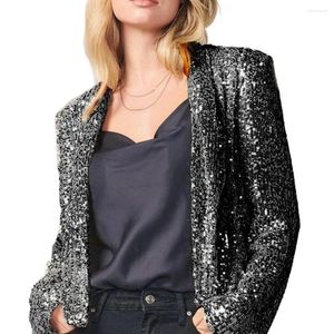 Women's Suits Fashion Sexy Sequin Jacket For Women Open Front Blazer Top Long Sleeve Cardigan Coat Bomber Jackets Y2K Blouses Clubwear