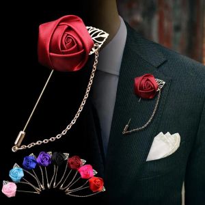 Men Rose Flower Golden Leaf Fashion Brooch Pin Suit Lapel New Mens Wedding Boutonniere Brooches Jewelry Gifts 2024226