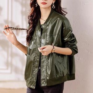 Women's Leather Korean Oversized Baseball Jacket Womens 2023 Autumn Loose Fitting And Stylish Detachable Hat Coat Z3194
