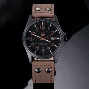 Retro Classic Observation Waterproof Date Leather Strap Sports Quartz Military Watch Men's Style Pilot Duty