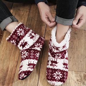Erkek çoraplar terlik Noel yenilik elk kar tanesi desen sıcak polar termal rahat ev ayakkabıları