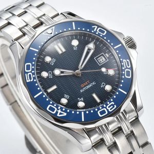 Wristwatches 41mm Men's Watch 8215 Automatic Dark Blue Ripple Dial Ceramic Bezel Luminous Water Resistant Date Window Mechanical