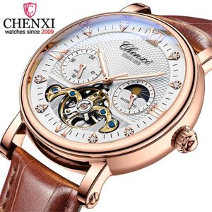 Fashion CHENXI 8876 Mechanical Automatic Watch Men Leather Strap Tourbillon Moon Phase Waterproof Wristwatches for Male