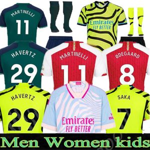 23 24 Gunners G.JESUS HAVERTZ Camisas de futebol 2023 THOMAS TROSSARD RICE TIERNEY SMITH ROWE Camisa SALIBA ODEGAARD SKA MARTINELLI Futebol kit infantil uniformes