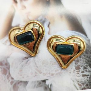 Stud Earrings Retro Exaggerated Temperament Heart-shaped Resin Plating 925 Silver Needle Women's