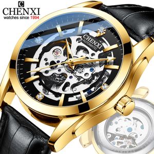 CHENXI New Mens Automatic Mechanical Wristwatch Waterproof Luminous Business Leather Clock Tourbillon Men Wrist Watch