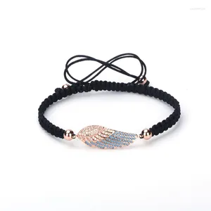 Charme Pulseiras Chegada Padrão Asa CZ Beads Strass Handmade Fio Preto Trançado Lace-up Mulheres Jóias Amizade Presente