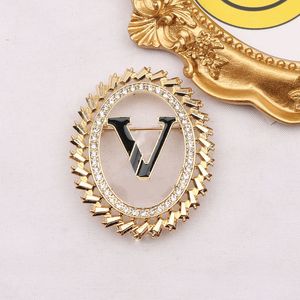 Broche banhado a ouro 18k, broche de marca dupla, designer de luxo, pino clássico para mulheres, broches ovais, joias para festa de casamento, 20 estilos